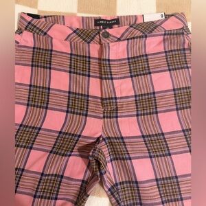 Almost Famous Pink and Black Plaid Trousers Size 9 New Whit Tag